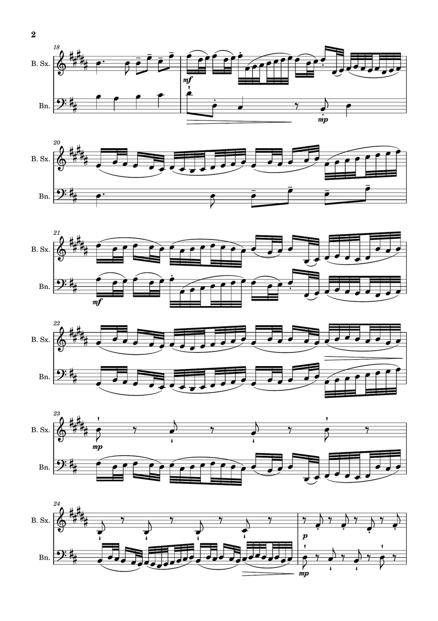 Canon in D Major, P.37; T.337. Arranged for Baritone Saxophone and Bassoon Woodwind Duet scores gallery preview page 2