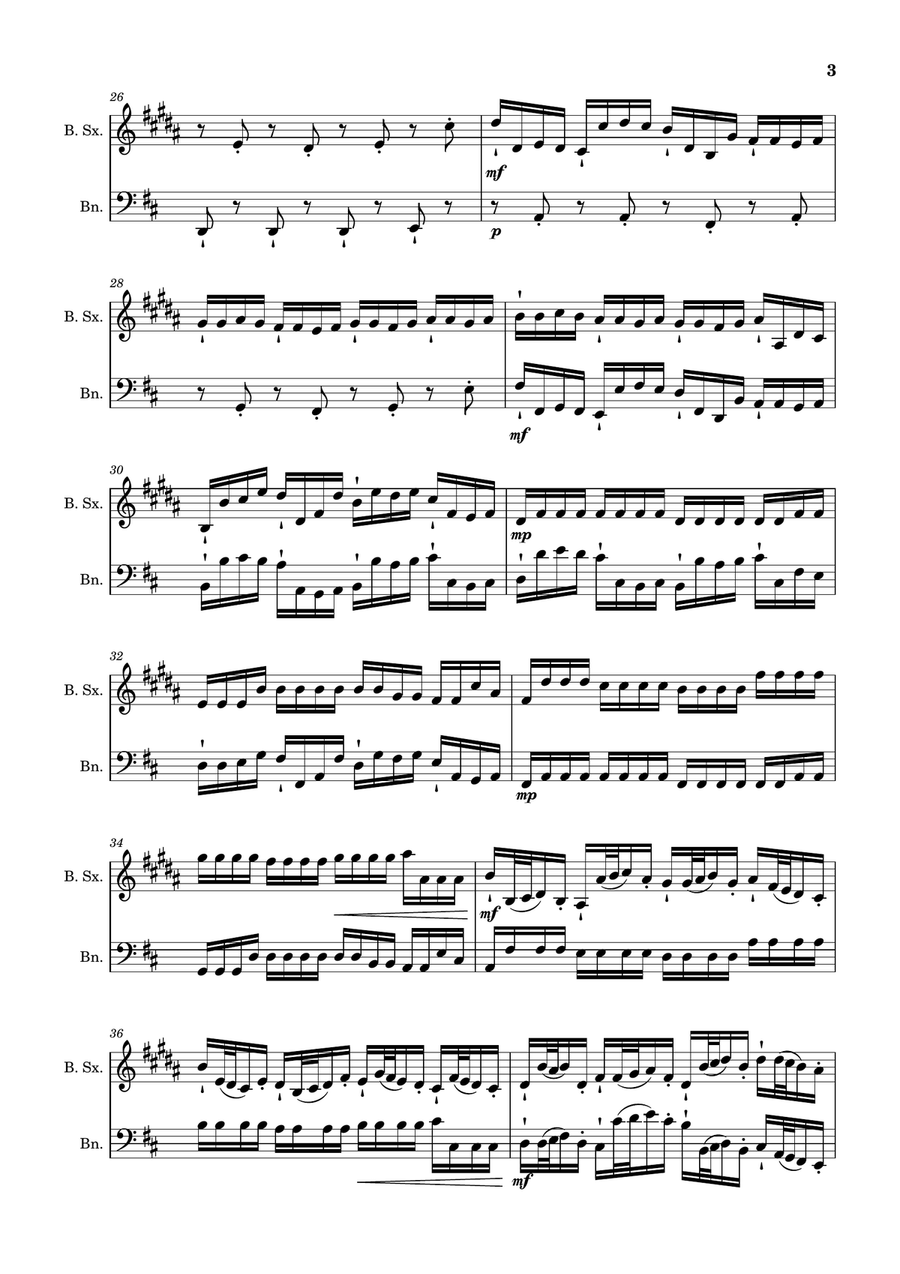 Canon in D Major, P.37; T.337. Arranged for Baritone Saxophone and Bassoon Woodwind Duet scores gallery preview page 3