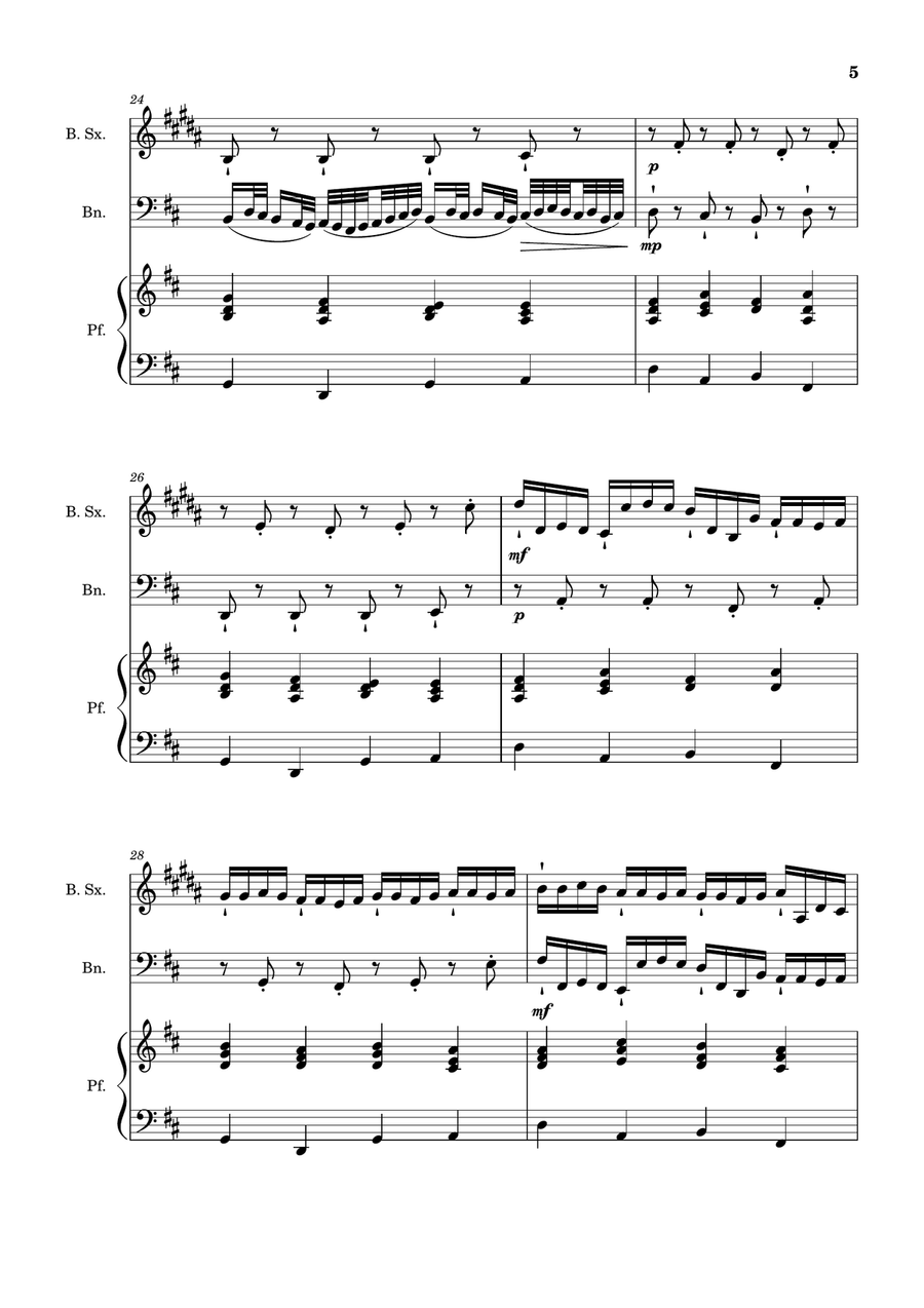 Canon in D Major, P.37; T.337. B. Sax, Bassoon and Piano. Score and Parts Woodwind Duet scores gallery preview page 5
