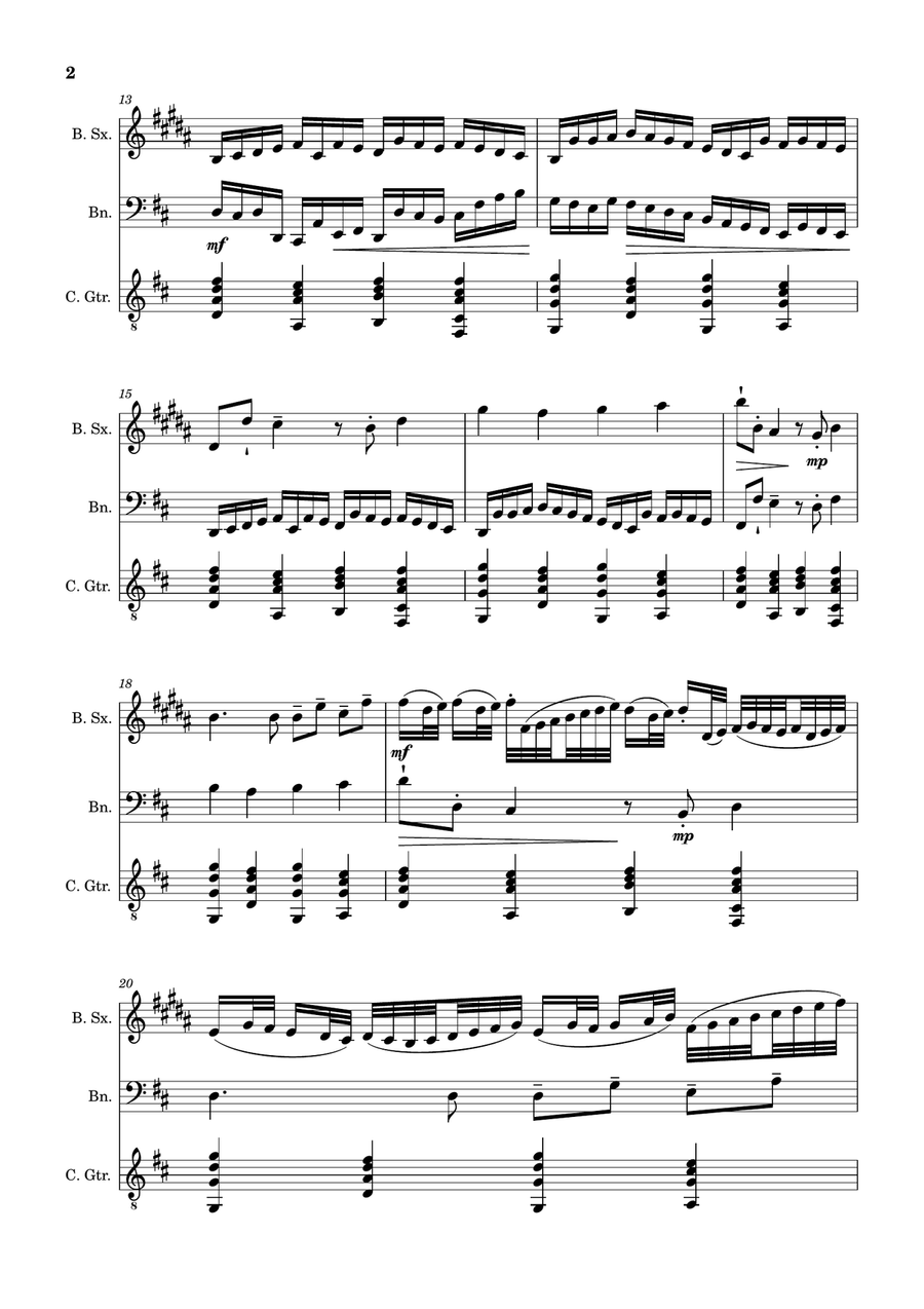 Canon in D Major, P.37; T.337. B. Sax, Bassoon and Guitar. Score and Parts Chamber Music scores gallery preview page 2
