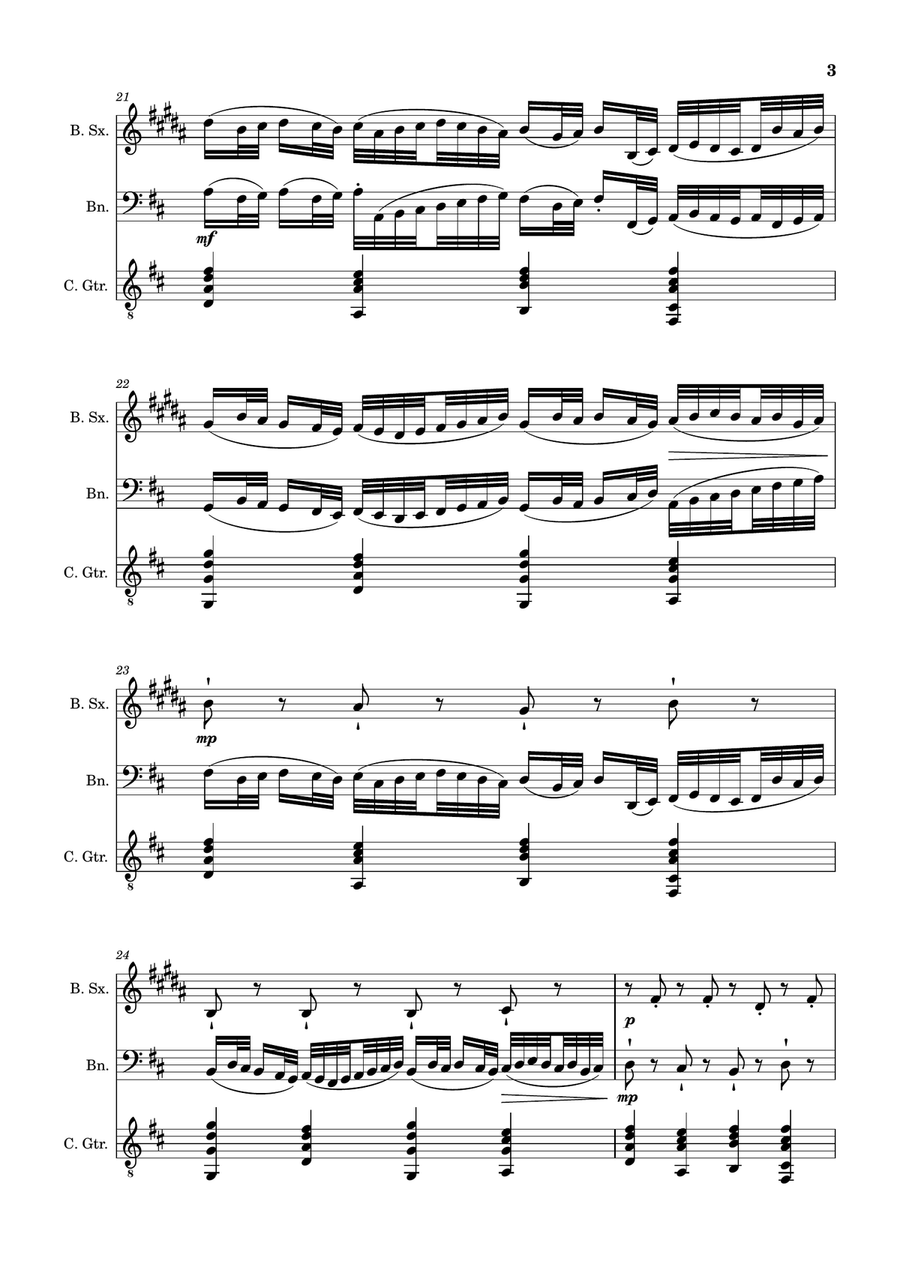 Canon in D Major, P.37; T.337. B. Sax, Bassoon and Guitar. Score and Parts Chamber Music scores gallery preview page 3