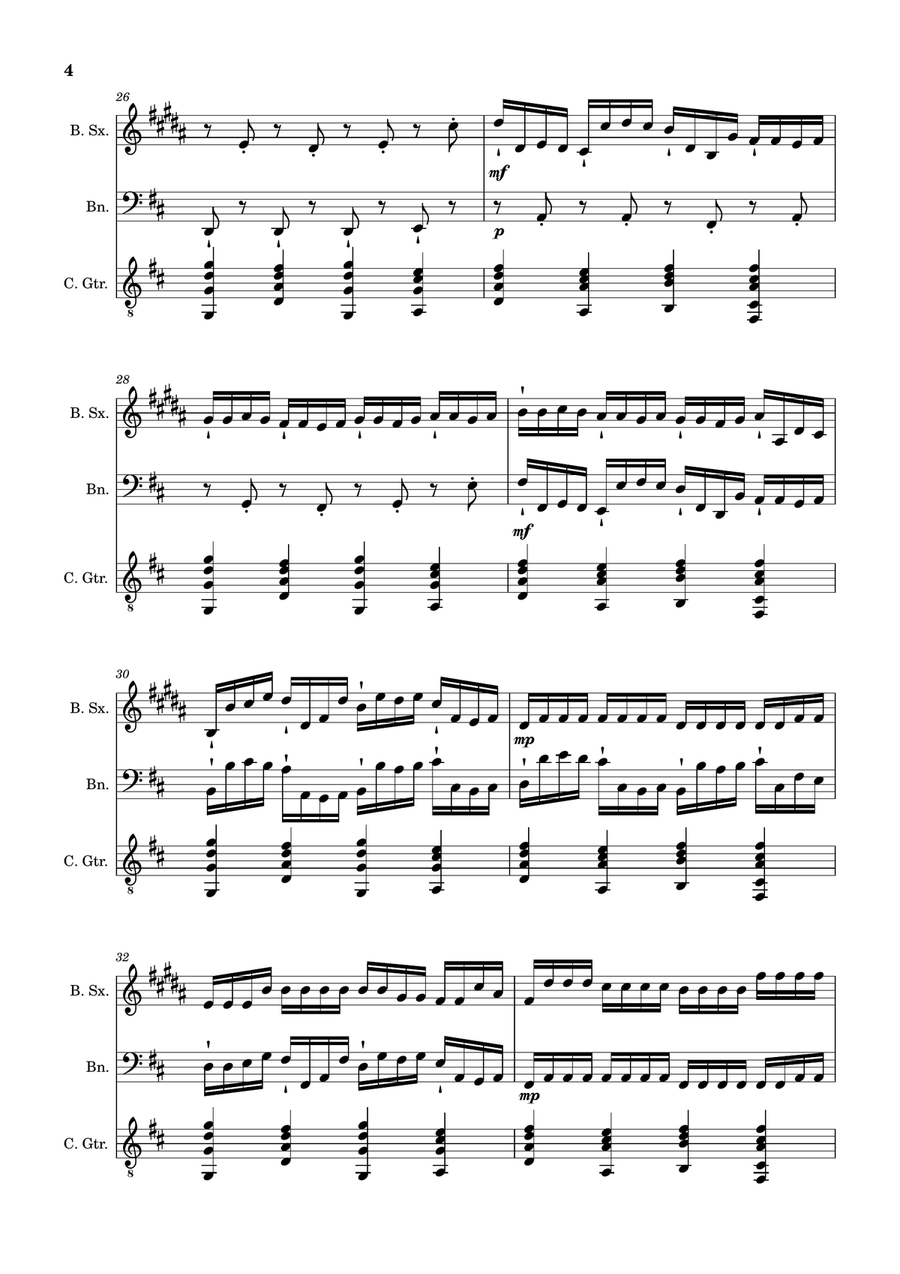 Canon in D Major, P.37; T.337. B. Sax, Bassoon and Guitar. Score and Parts Chamber Music scores gallery preview page 4