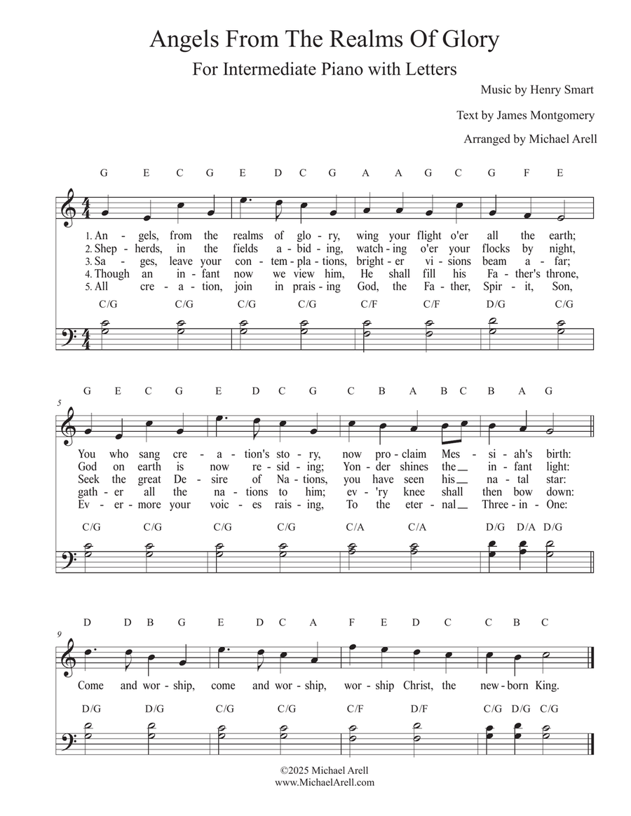 Angels From The Realms Of Glory for Piano Easy Piano scores gallery preview page 1