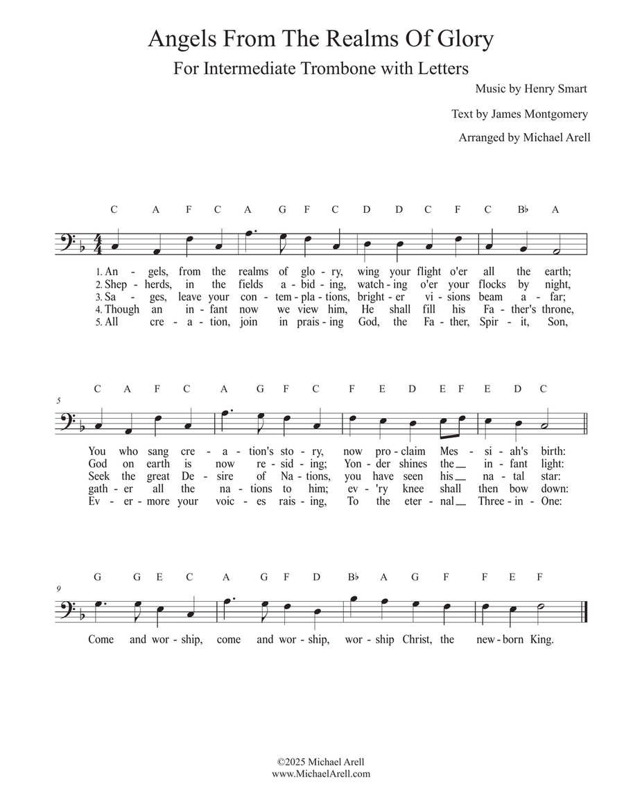 Angels From The Realms Of Glory for Trombone Bass Trombone scores gallery preview page 1