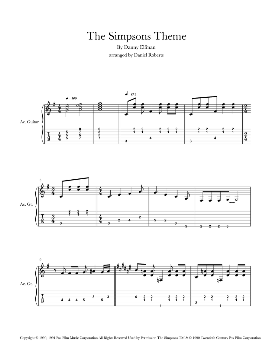 Theme From The Simpsons Theme From The Simpsons Classical Guitar scores gallery preview page 1
