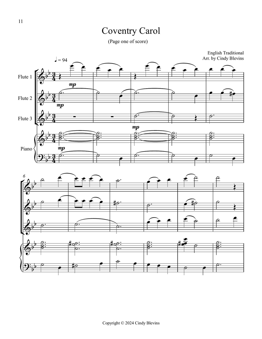 12 Favorite Hymns, Book 3, for Three Flutes and Piano Small Ensemble scores gallery preview page 2