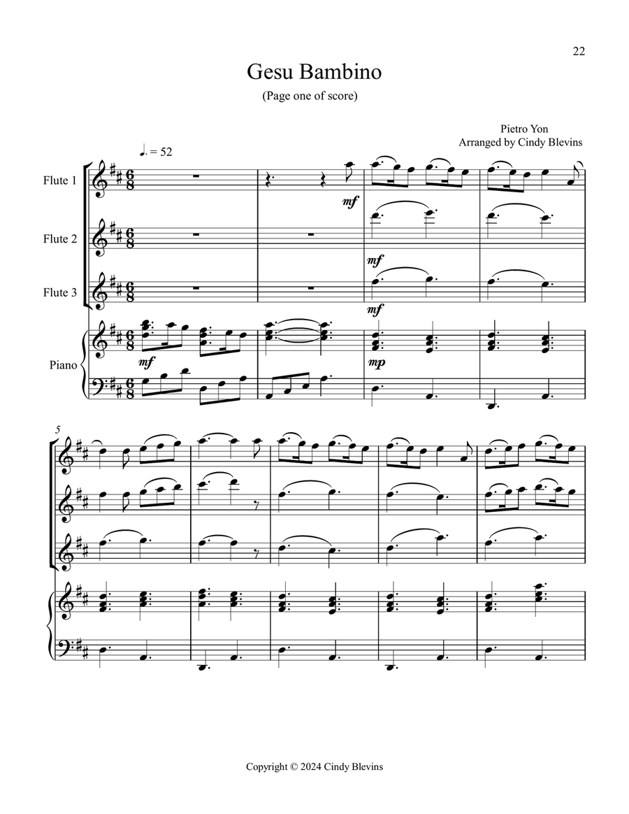 12 Favorite Hymns, Book 3, for Three Flutes and Piano Small Ensemble scores gallery preview page 3