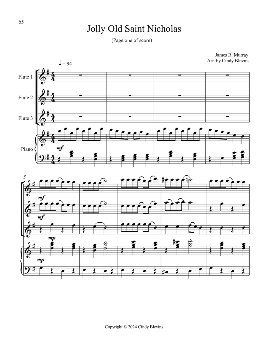 12 Favorite Hymns, Book 3, for Three Flutes and Piano Small Ensemble scores gallery preview page 4