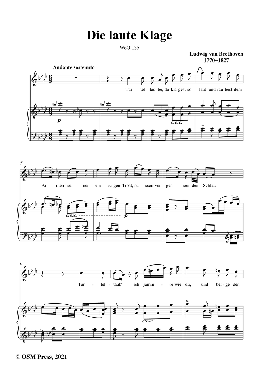 Beethoven-Die laute Klage,WoO 135,in f minor Piano, Vocal scores gallery preview page 2
