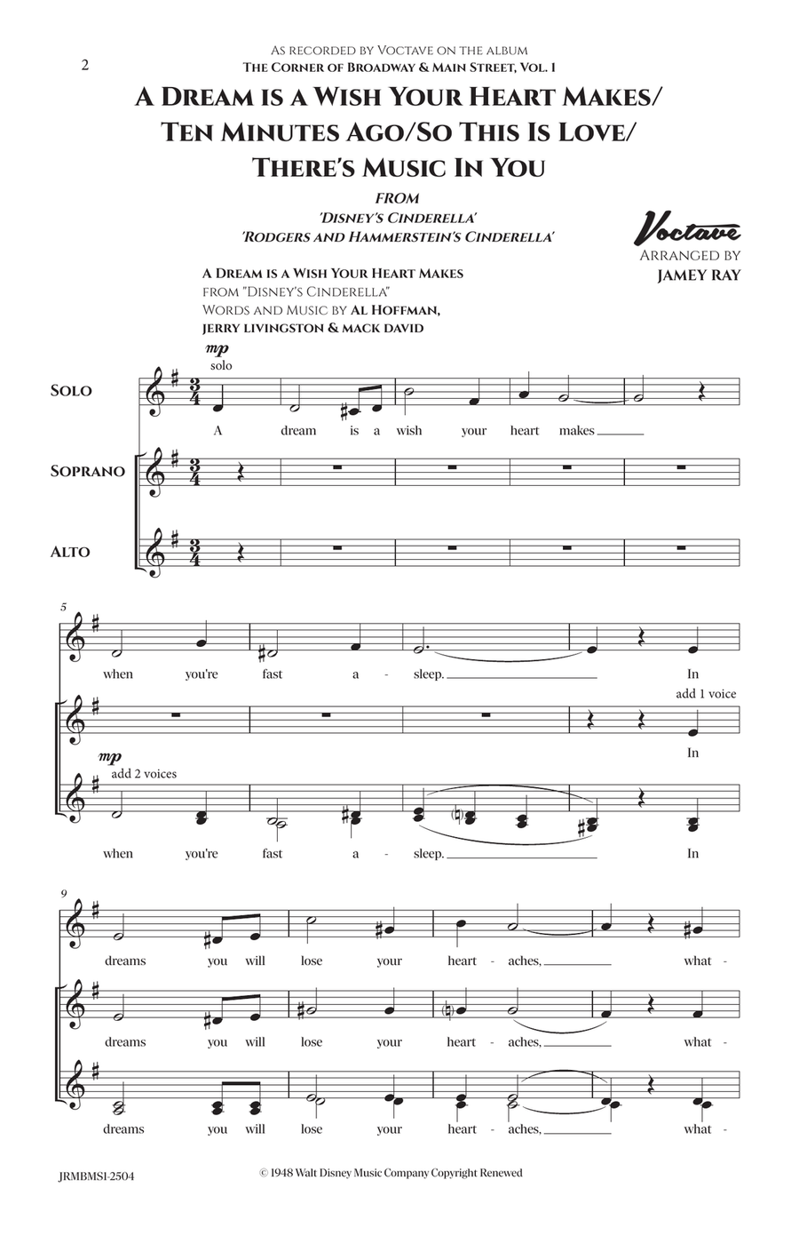 Medley: A Dream Is A Wish Your Heart Makes with Ten Minutes Ago, So This Is Love, and There's Mus... Divisi scores gallery preview page 2