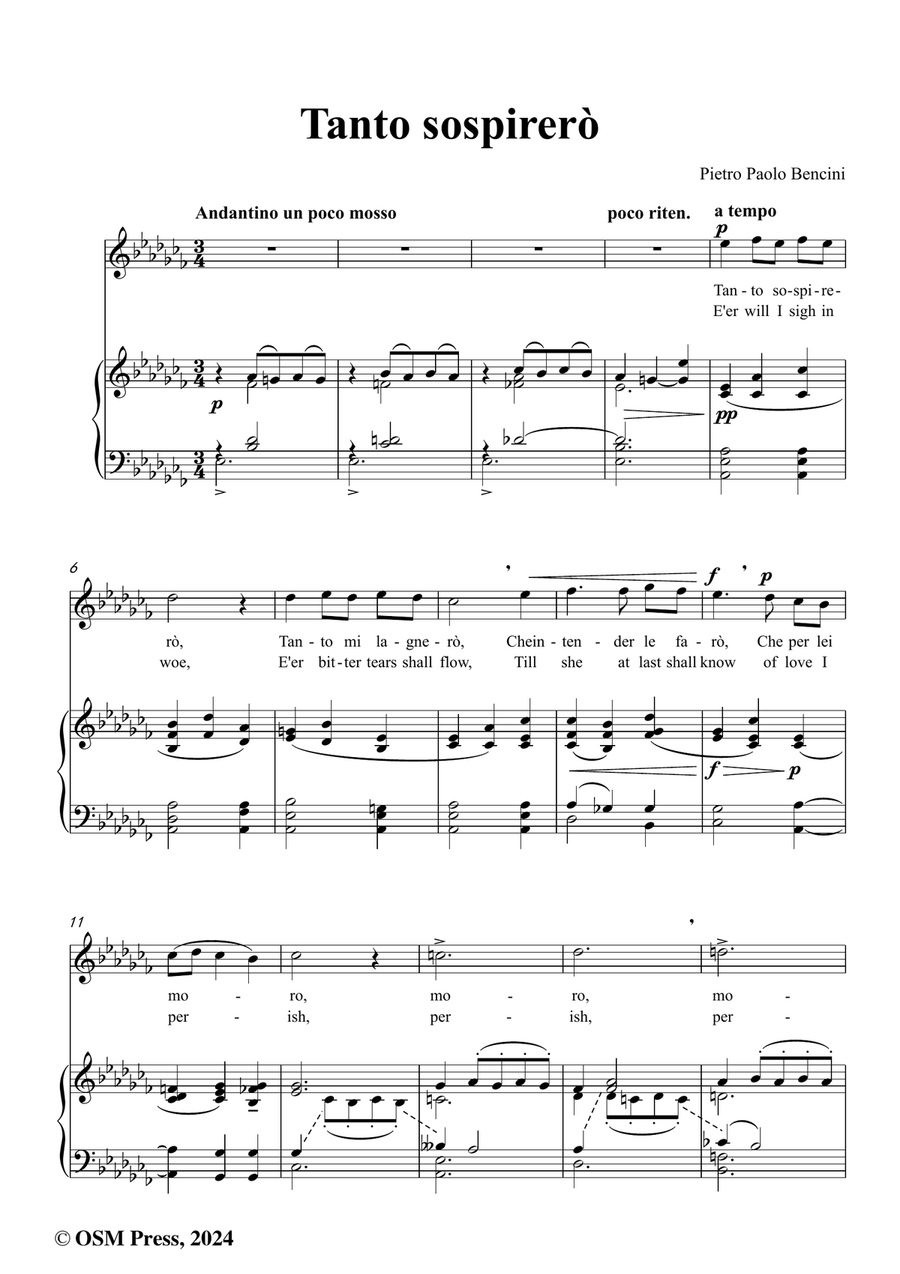 P. P. Bencini-Tanto sospirerò,in a flat minor Piano, Vocal scores gallery preview page 2