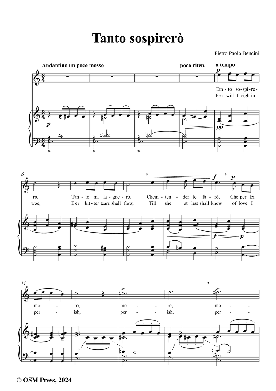 P. P. Bencini-Tanto sospirerò,in a minor Piano, Vocal scores gallery preview page 2