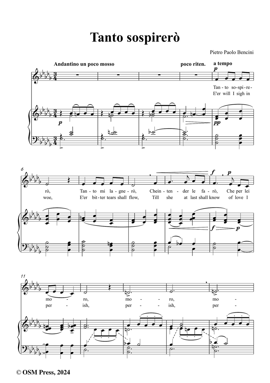 P. P. Bencini-Tanto sospirerò,in b flat minor Piano, Vocal scores gallery preview page 2