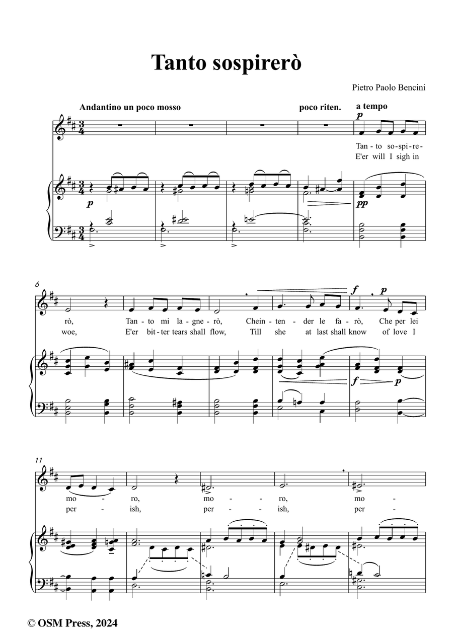 P. P. Bencini-Tanto sospirerò,in b minor Piano, Vocal scores gallery preview page 2