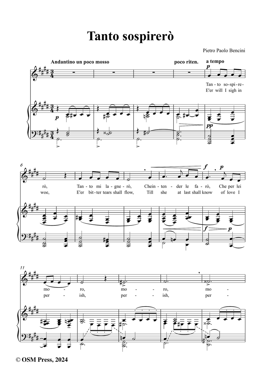 P. P. Bencini-Tanto sospirerò,in c sharp minor Piano, Vocal scores gallery preview page 2