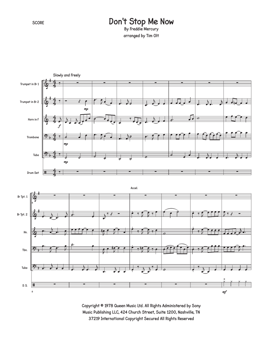 Don't Stop Me Now Don't Stop Me Now Brass Quintet scores gallery preview page 1