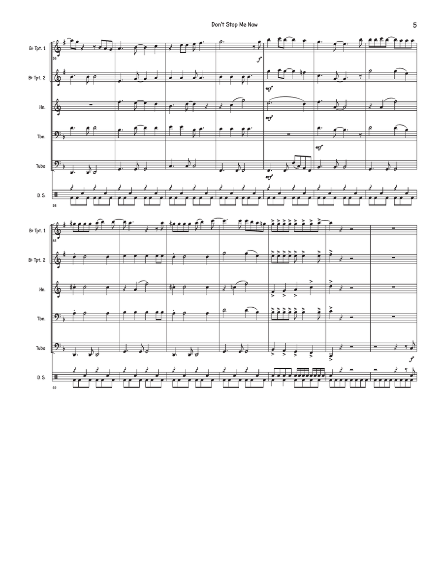 Don't Stop Me Now Don't Stop Me Now Brass Quintet scores gallery preview page 5