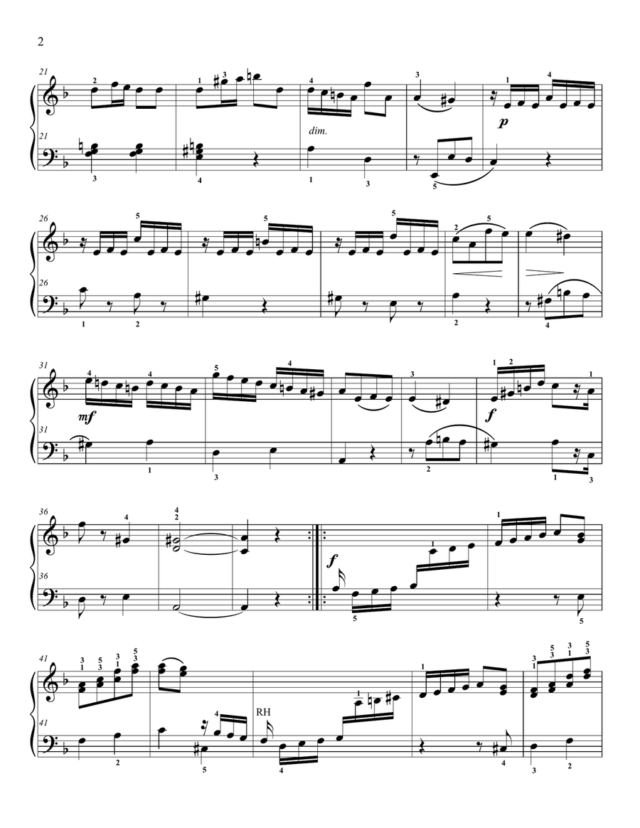 Benda Sonatina in D minor Easy Piano scores gallery preview page 2