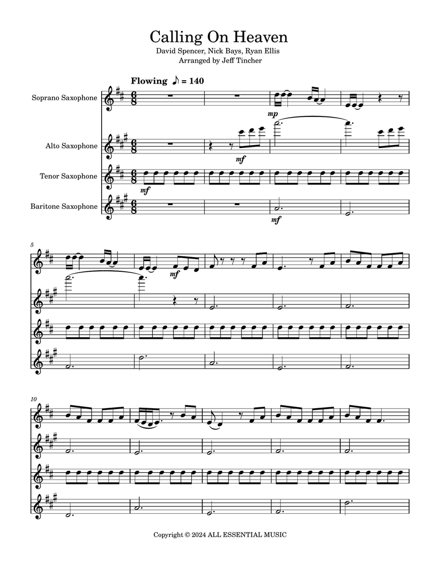 Calling On Heaven Saxophone Quartet scores gallery preview page 2