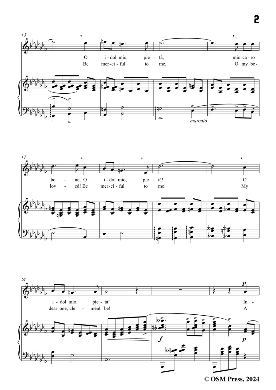 G. M. Bononcini-Pieta,mio caro bene,in a flat minor Piano, Vocal scores gallery preview page 3