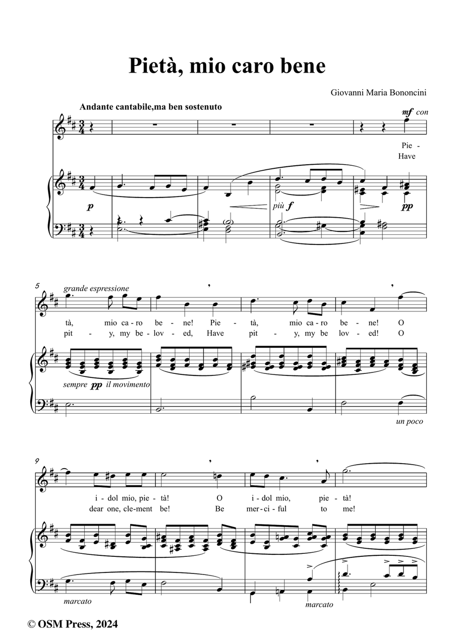 G. M. Bononcini-Pieta,mio caro bene,in b minor Piano, Vocal scores gallery preview page 2