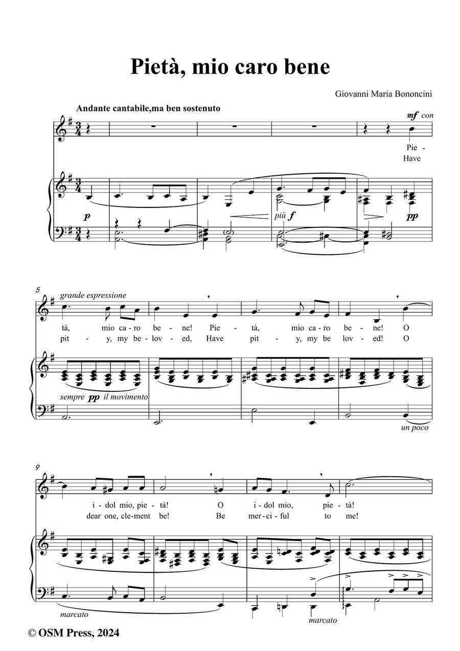 G. M. Bononcini-Pieta,mio caro bene,in e minor Piano, Vocal scores gallery preview page 2