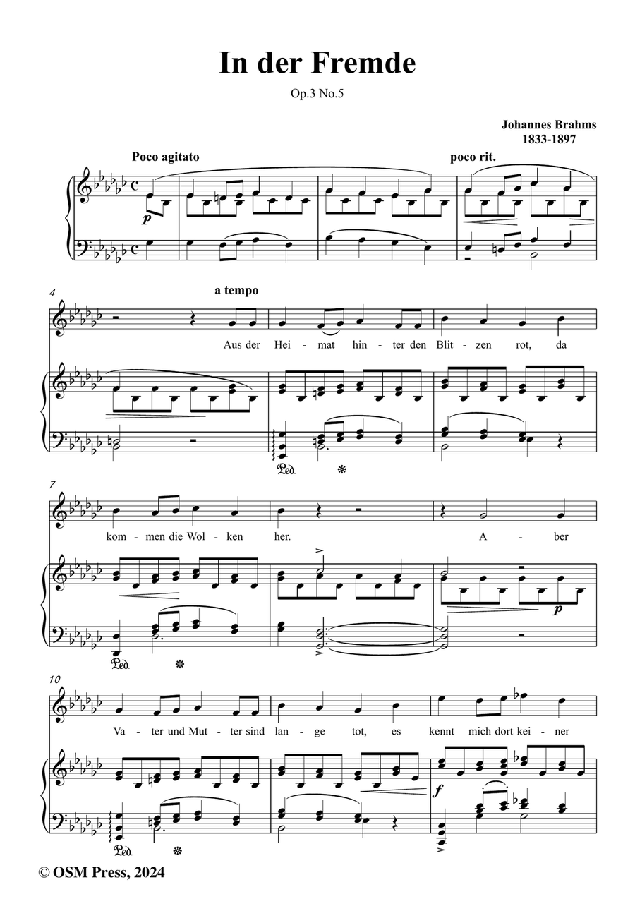 Brahms-In der Fremde,Op.3 No.5,in e flat minor Piano, Vocal scores gallery preview page 2