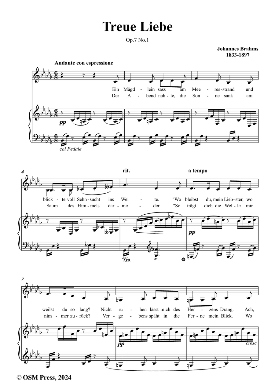 Brahms-Treue Liebe,in b flat minor Piano, Vocal scores gallery preview page 2