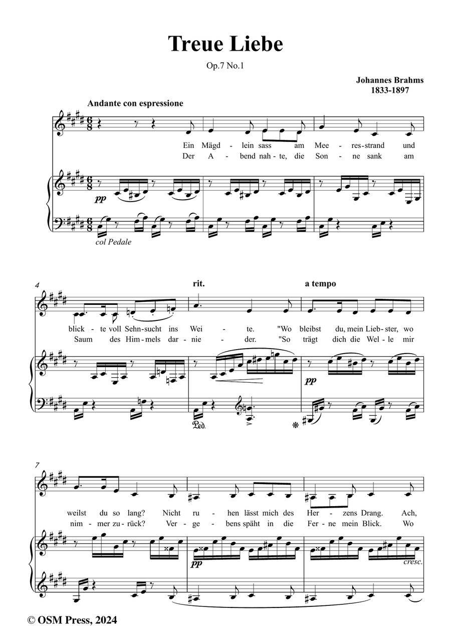 Brahms-Treue Liebe,in c sharp minor Piano, Vocal scores gallery preview page 2