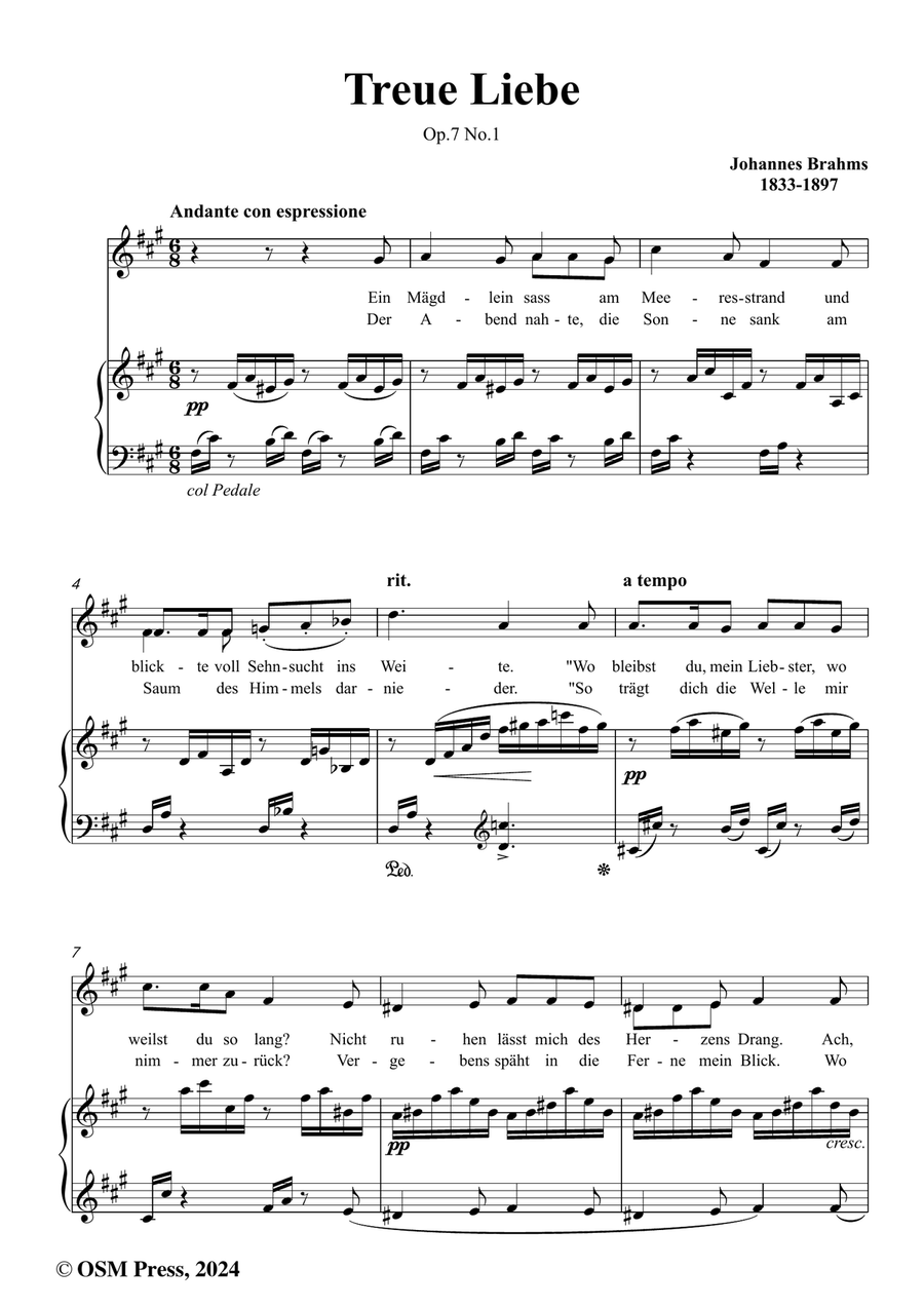 Brahms-Treue Liebe,in f sharp minor Piano, Vocal scores gallery preview page 2