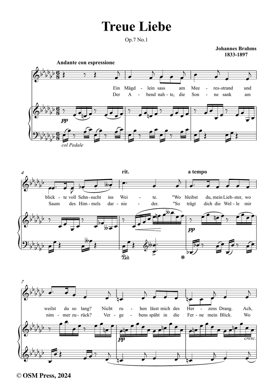 Brahms-Treue Liebe,in e flat minor Piano, Vocal scores gallery preview page 2