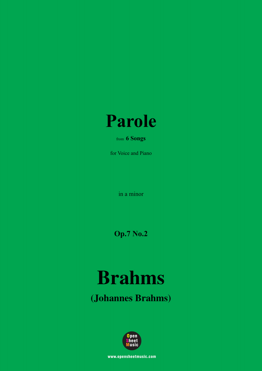 Brahms-Parole,Op.7 No.2,in a minor Piano, Vocal scores gallery preview page 1
