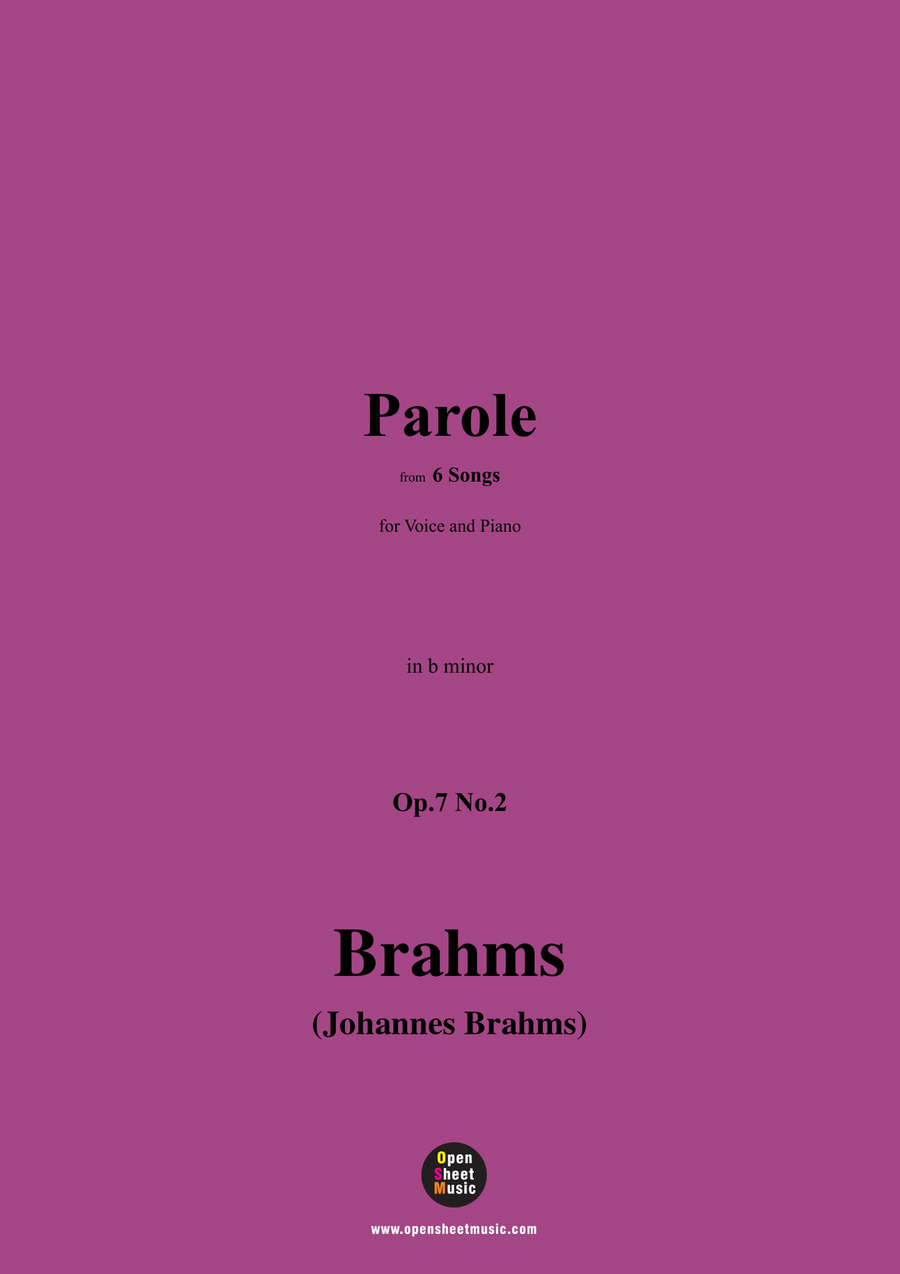 Brahms-Parole,Op.7 No.2,in b minor Piano, Vocal scores gallery preview page 1