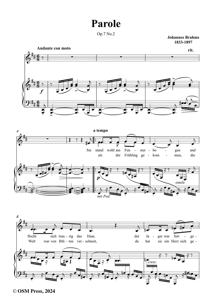 Brahms-Parole,Op.7 No.2,in b minor Piano, Vocal scores gallery preview page 2