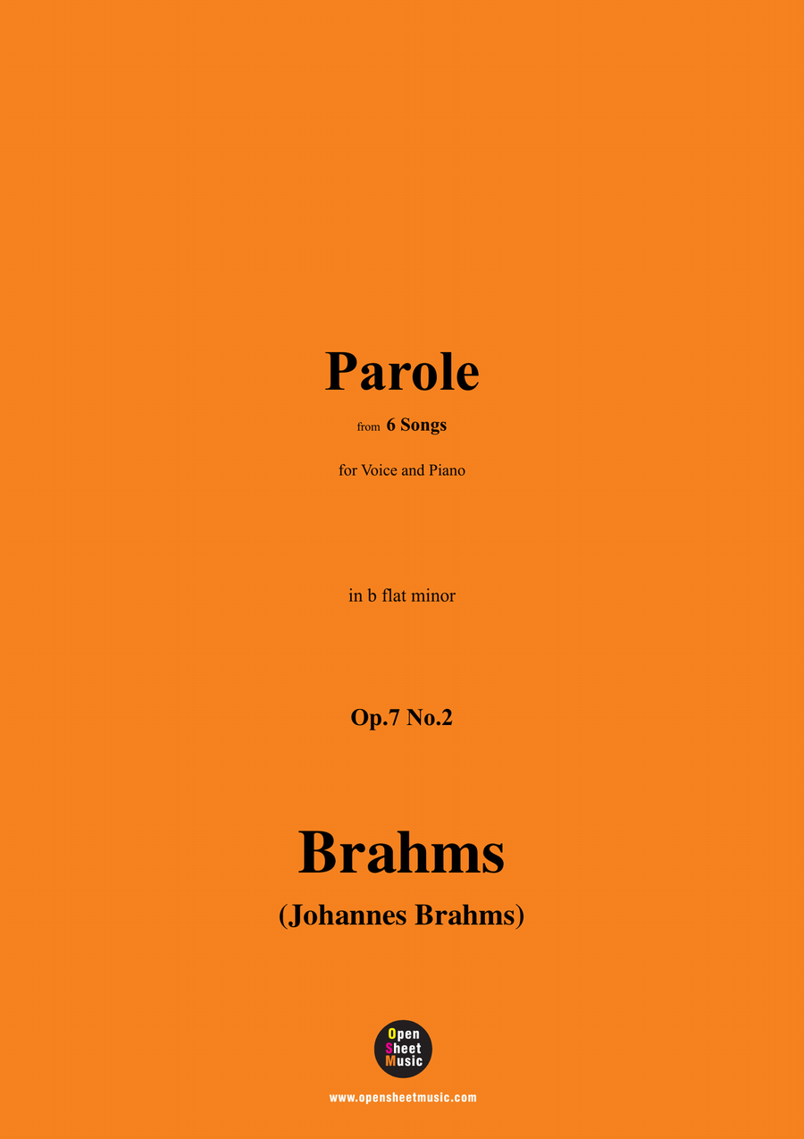 Brahms-Parole,Op.7 No.2,in b flat minor Piano, Vocal scores gallery preview page 1