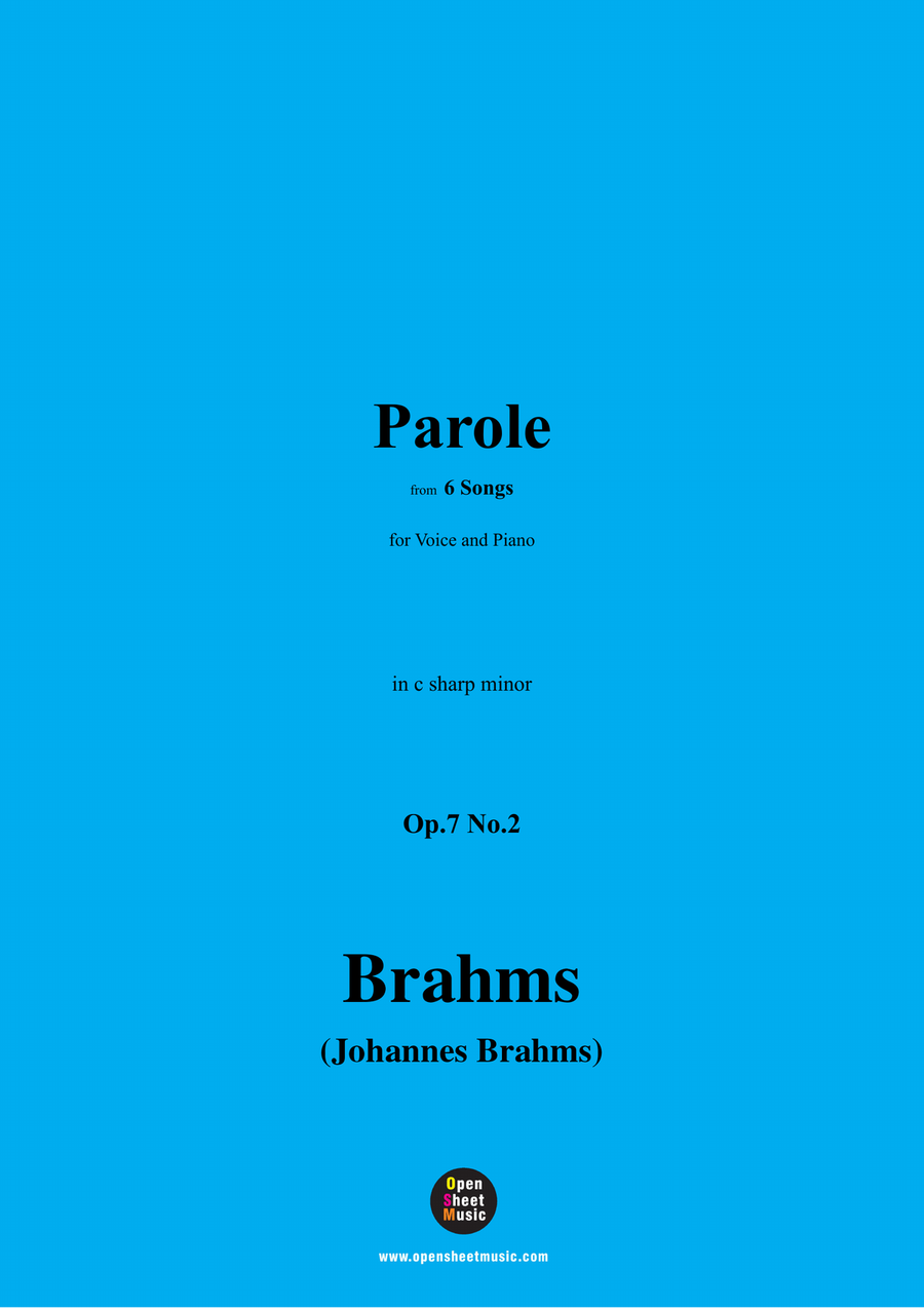 Brahms-Parole,Op.7 No.2,in c sharp minor Piano, Vocal scores gallery preview page 1