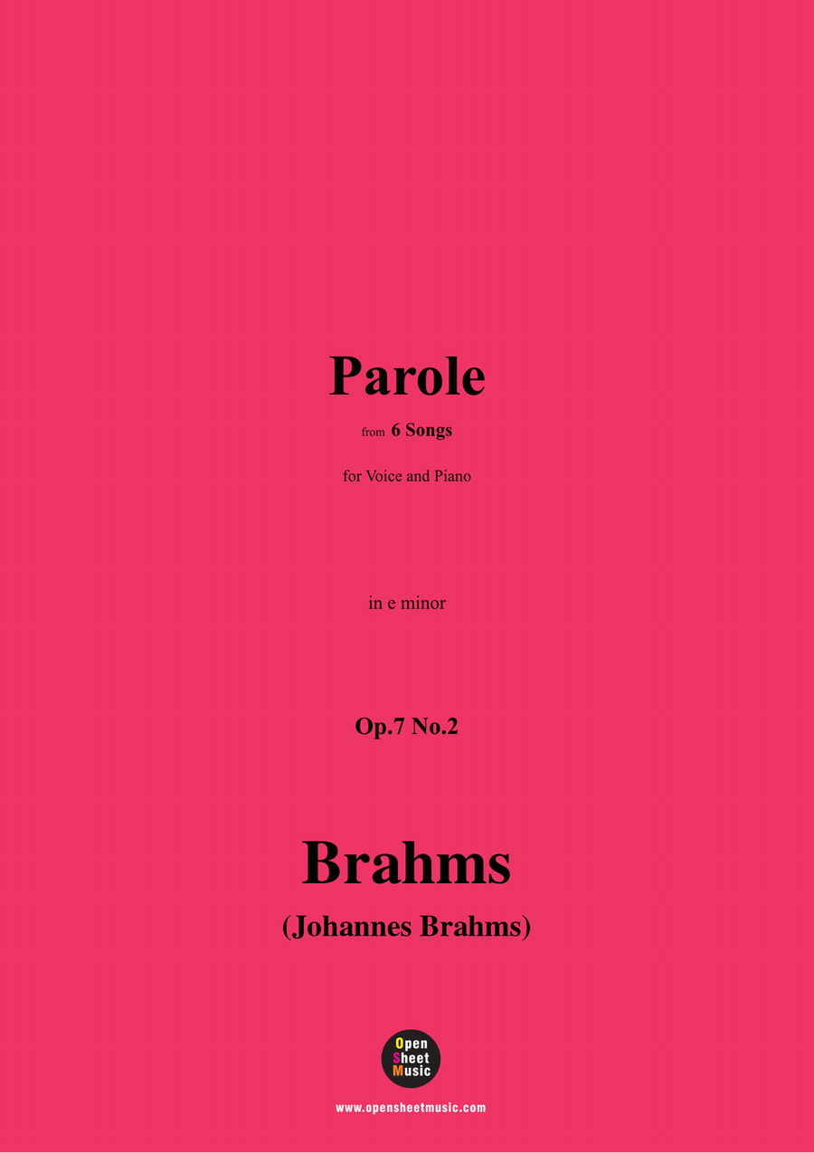Brahms-Parole,Op.7 No.2,in e minor Piano, Vocal scores gallery preview page 1