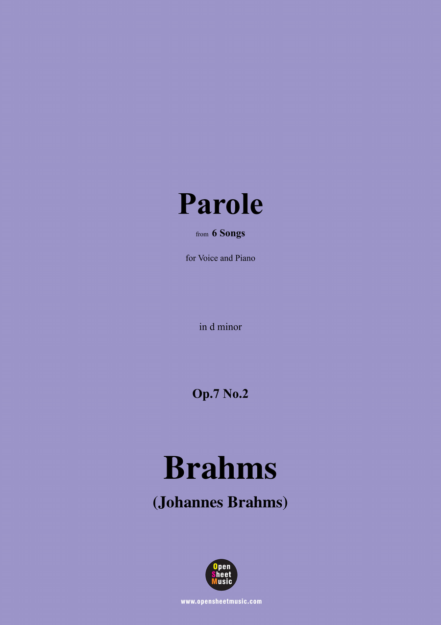 Brahms-Parole,Op.7 No.2,in d minor Piano, Vocal scores gallery preview page 1