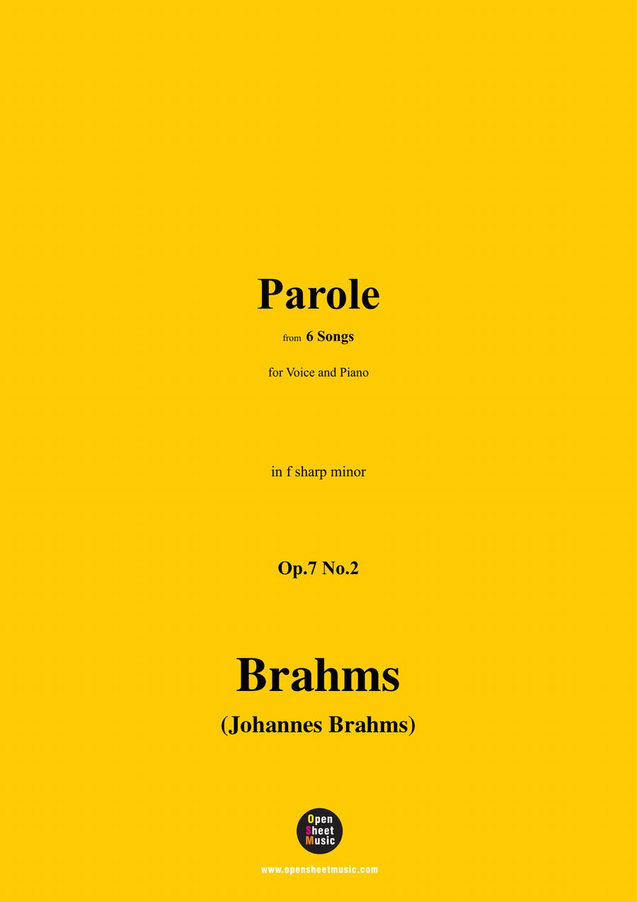 Brahms-Parole,Op.7 No.2,in f sharp minor Piano, Vocal scores gallery preview page 1