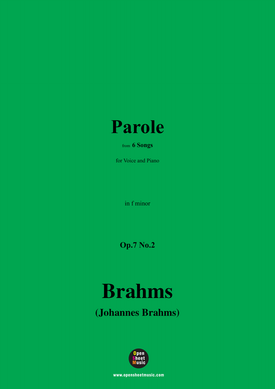 Brahms-Parole,Op.7 No.2,from 6 Songs,in f minor Piano, Vocal scores gallery preview page 1