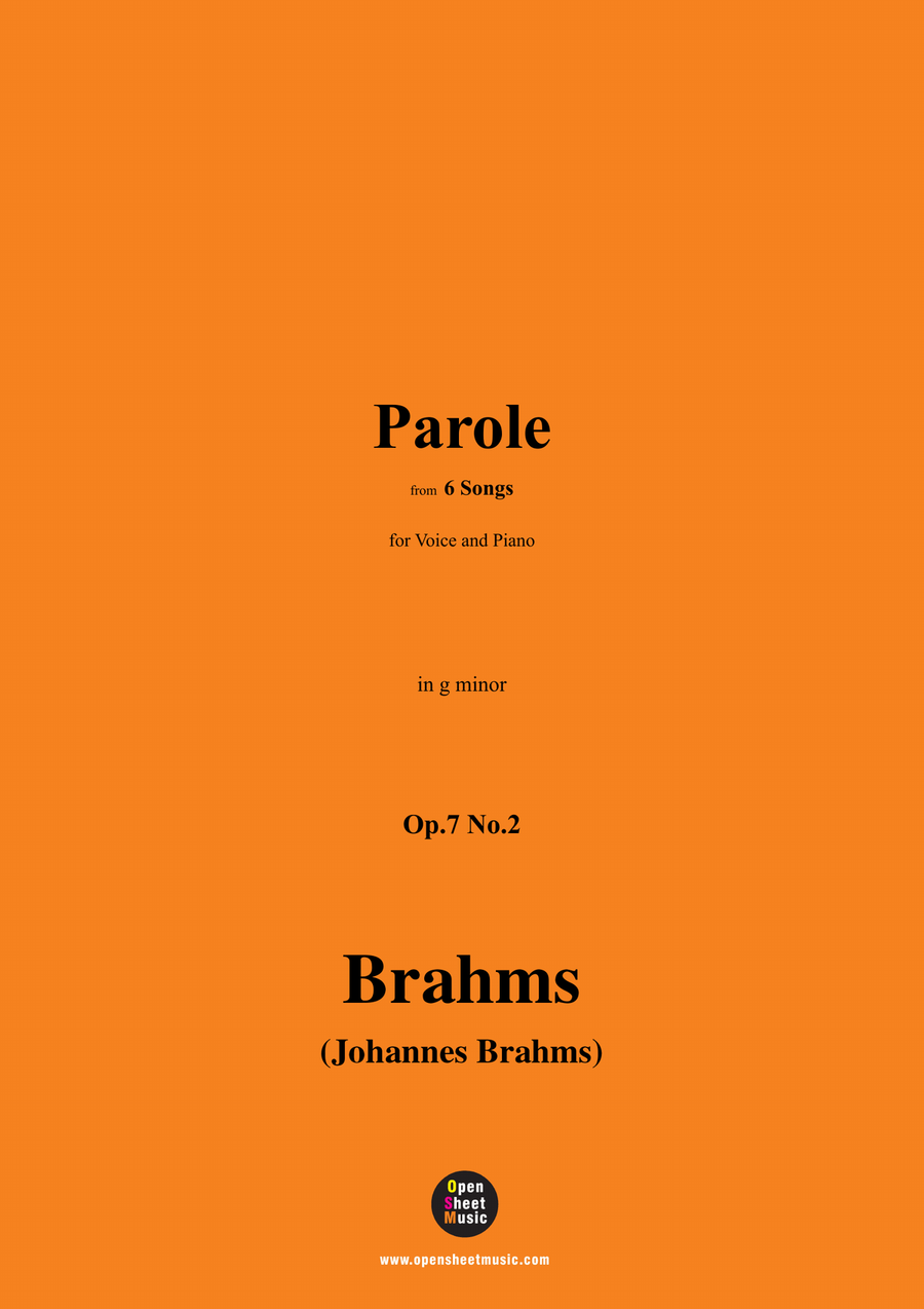 Brahms-Parole,Op.7 No.2,from 6 Songs,in g minor Piano, Vocal scores gallery preview page 1