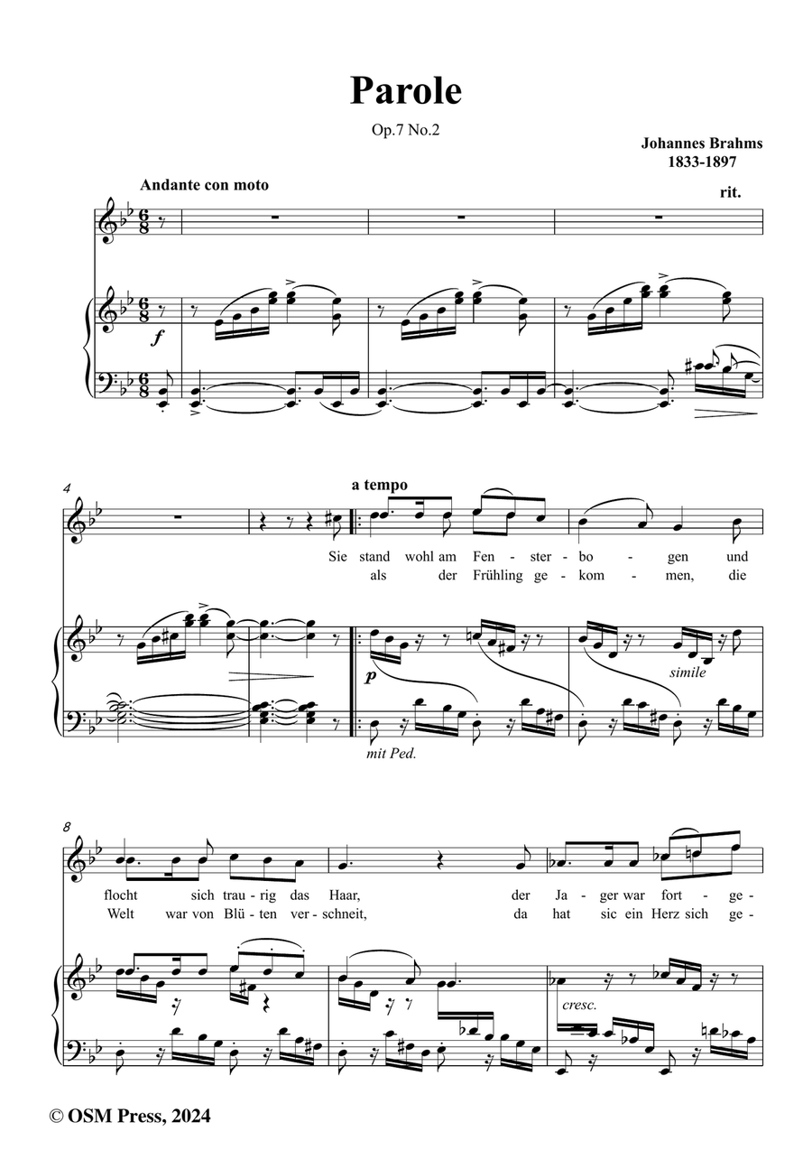 Brahms-Parole,Op.7 No.2,from 6 Songs,in g minor Piano, Vocal scores gallery preview page 2