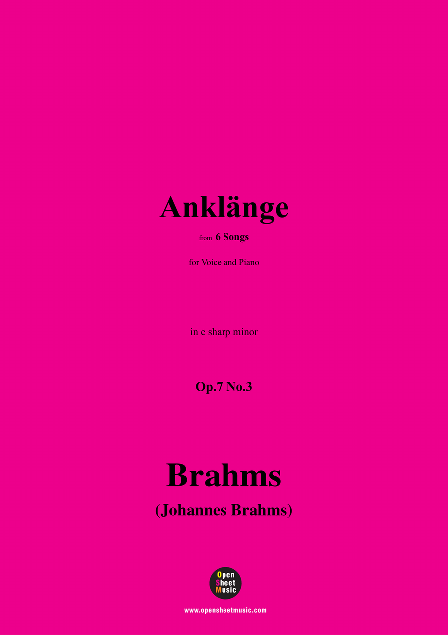 Brahms-Anklange,Op.7 No.3,in c sharp minor Piano, Vocal scores gallery preview page 1