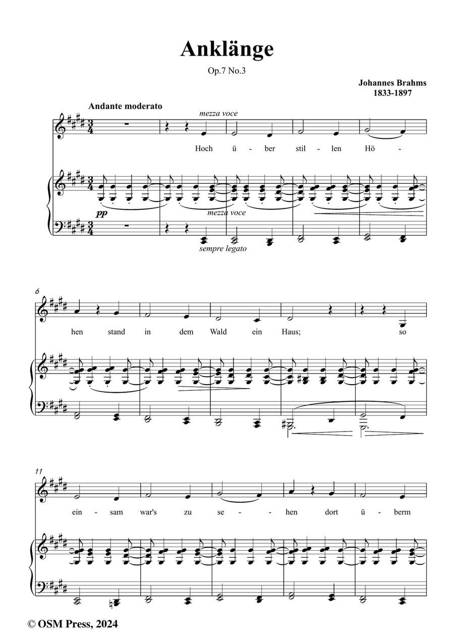 Brahms-Anklange,Op.7 No.3,in c sharp minor Piano, Vocal scores gallery preview page 2