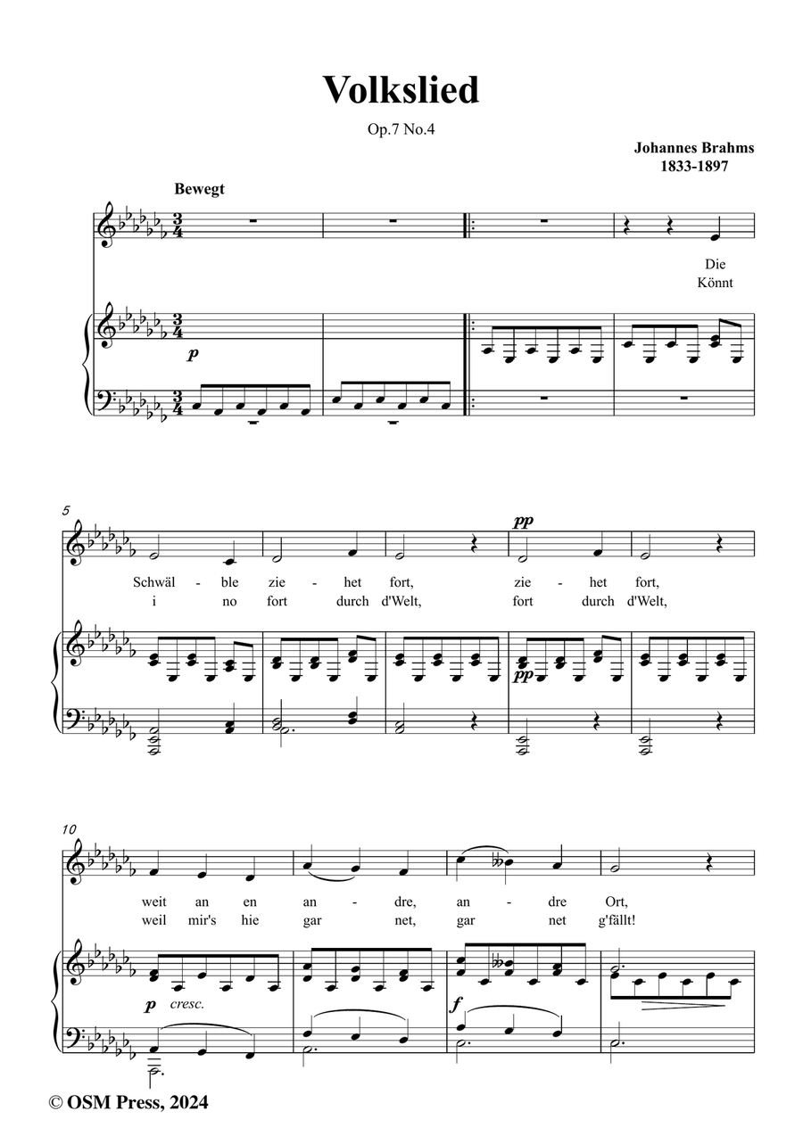 Brahms-Volkslied,Op.7 No.4,in a flat minor Piano, Vocal scores gallery preview page 2