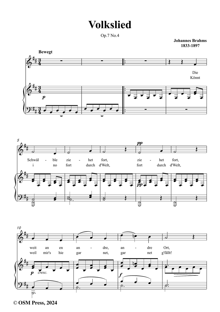 Brahms-Volkslied,Op.7 No.4,in b minor Piano, Vocal scores gallery preview page 2