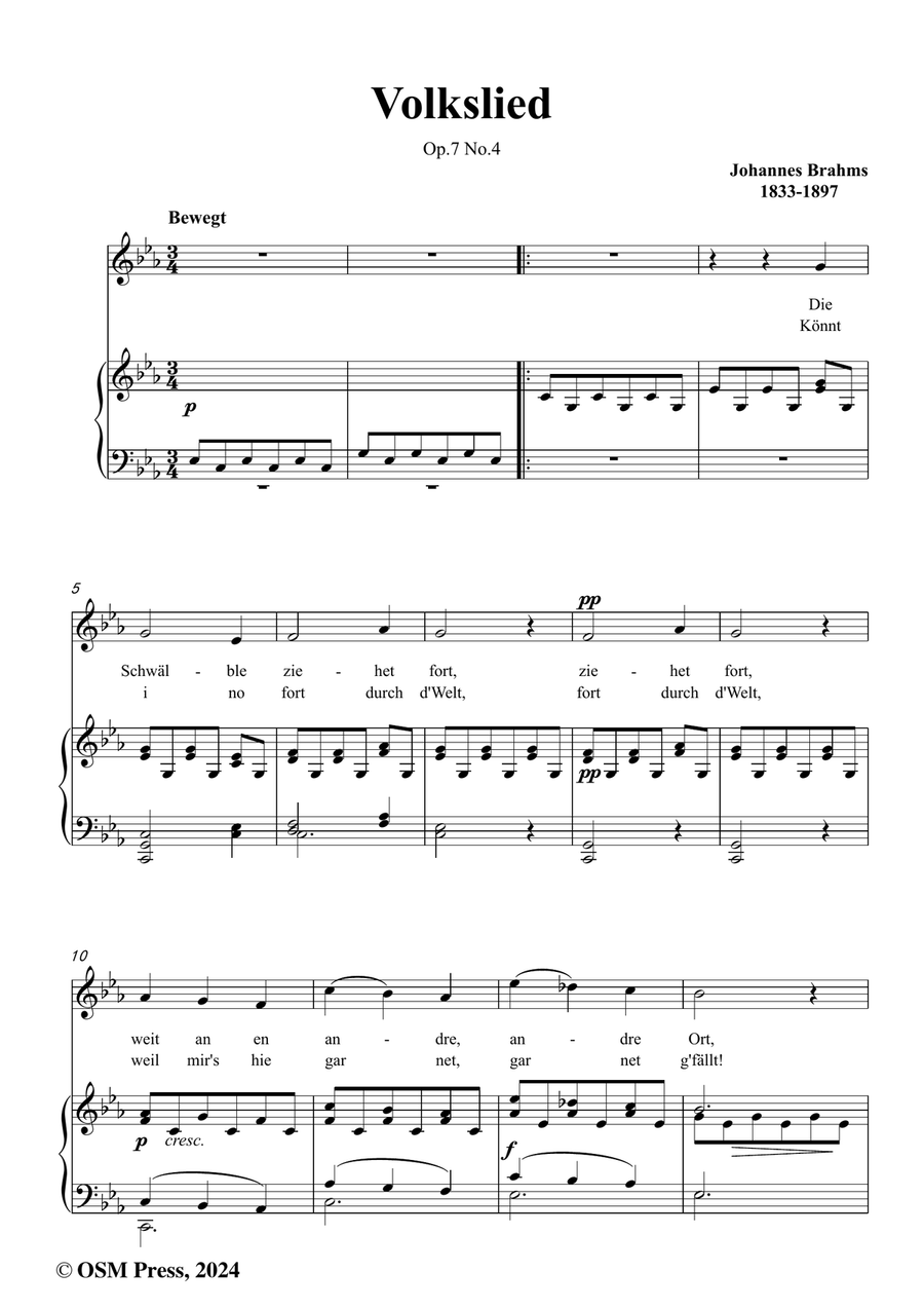 Brahms-Volkslied,Op.7 No.4,in c minor Piano, Vocal scores gallery preview page 2