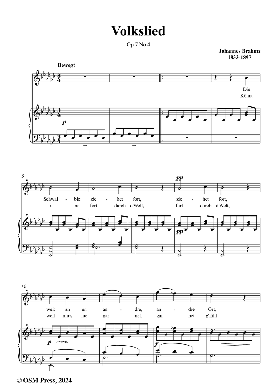 Brahms-Volkslied,Op.7 No.4,in e flat minor Piano, Vocal scores gallery preview page 2