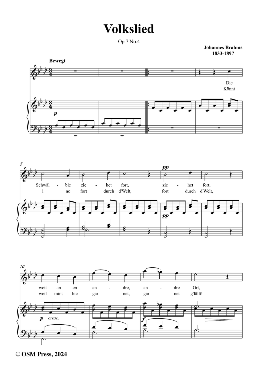 Brahms-Volkslied,Op.7 No.4,in f minor Piano, Vocal scores gallery preview page 2