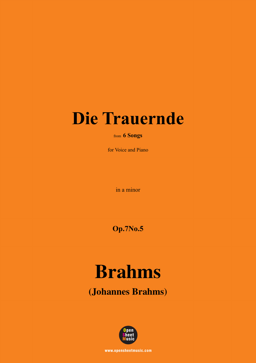 Brahms-Die Trauernde,Op.7No.5,in a minor Piano, Vocal scores gallery preview page 1